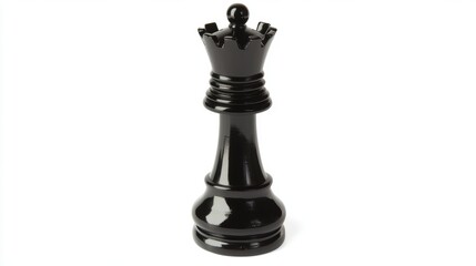 Black chess piece stands tall on a white surface, emphasizing its elegant design and strategic significance in the game played by enthusiasts across the world, isolated on white background