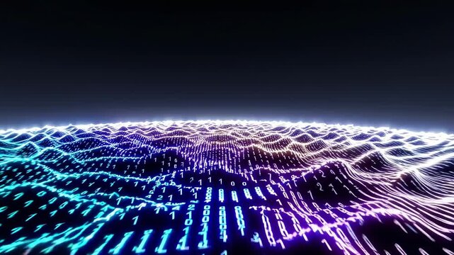 Digital waves of binary code create a mesmerizing visual spectacle