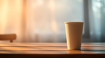 A paper cup on the wood table 