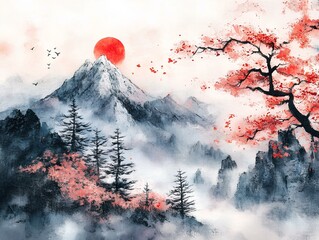 mountain japanese style painting