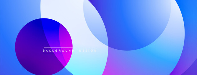 Abstract composition. Overlapping circles create vibrant gradients. Blue, purple, white hues blend seamlessly. Modern design for digital projects.