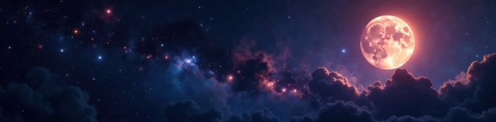 Fototapeta premium A galaxy with stars and a large moon in the foreground against an inky black sky background , night, moon, space
