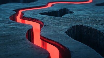 Glowing red neon pathway winding through dark landscape, Abstract futuristic canyon with illuminated flowing design - Powered by Adobe