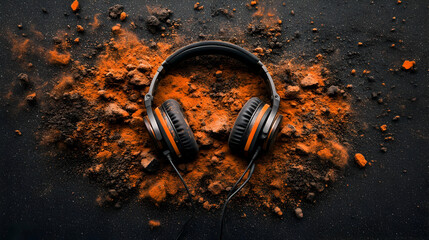 Fototapeta premium Rusty tin audio equipment against a stark black