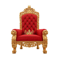 Ornate Golden Throne with Red Velvet Upholstery &ndash; Luxurious Royal Chair on Transparent Background