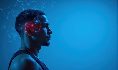 Futuristic athlete enhancing performance with brain stimulation technology