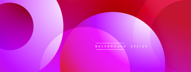 Abstract vibrant background. Overlapping circles create dynamic gradient effect. Smooth transitions between purple, pink, red hues. Modern design element.