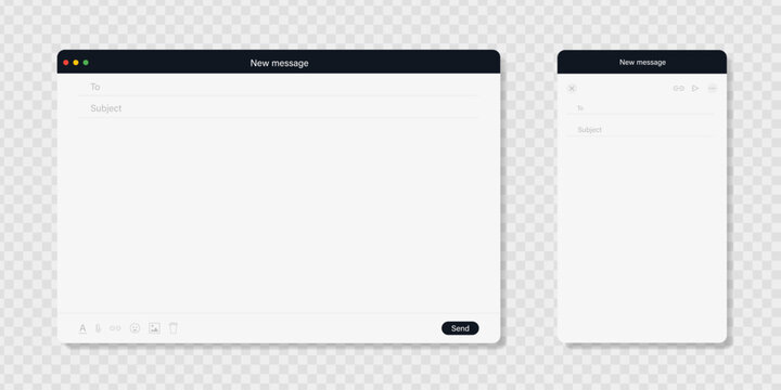 Email interface browser layout. Light mode pages for laptop and smartphone screens isolated on transparent background. Vector illustration