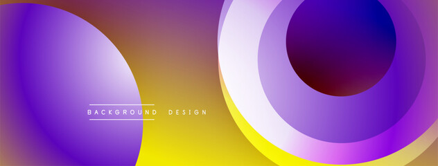 Abstract design. Purple, gold, brown gradients. Overlapping circles create dynamic composition. Modern aesthetic. Smooth transitions. Minimalist style.