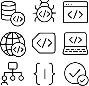 Coding Icons Web Development Bug Database Network Code Programming Symbols
