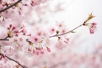 Obraz premium Beautiful sakura cherry tree in full bloom with clusters of pink flowers and soft light in peaceful springtime garden atmosphere