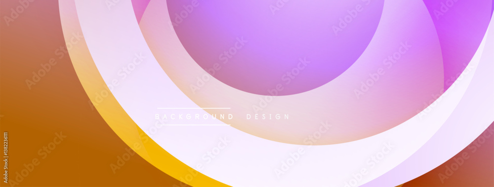 Poster abstract design features overlapping circles, gradients. colors include purple, orange, yellow. smoo