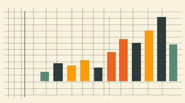 Colorful bar chart on grid background, showing data growth and comparison