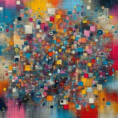 Fototapeta premium Color Field Chaos Large uneven patches of solid bright colors ov