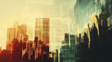 Obraz premium Abstract city skyline, financial data overlay