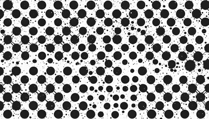 Abstract Pattern of Black Circles and Ink Splatter on White Background