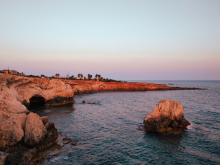 Stone Cave in Cyprus, Sea Shore, Sunset
