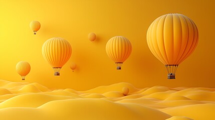 Surreal Hot Air Balloons Over Yellow Hills