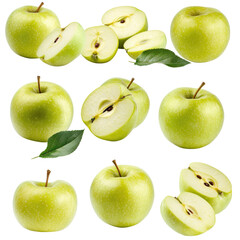 Fresh Green Apples on transparent background