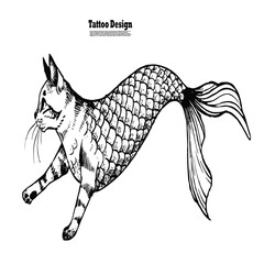 collection of tattoo designs for cats with mermaid tails