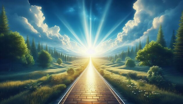 A clear well defined path leading towards a bright horizon Symbo