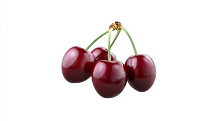 Fresh, plump cherries on a white background, showcasing vibrant color and perfect ripeness ideal for snacking or baking, isolated on white background