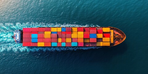 Fototapeta premium Container ship carrying colorful cargo containers across the ocean