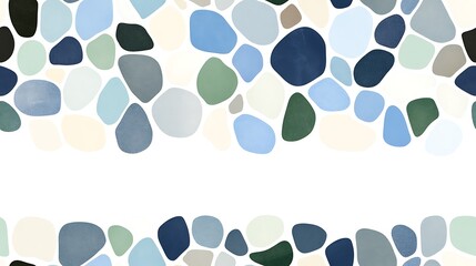 Abstract Pebble Pattern  Blue  Green  Beige Stones Border