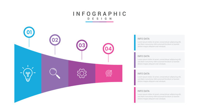 infographic 4 point stage template with shrink horizontal funnel rectangle for slide presentation vector