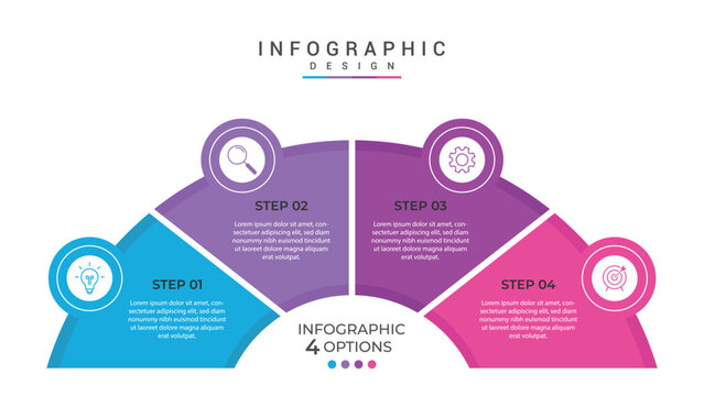 infographic 4 point stage template with half circle speedometer shape for slide presentation vector