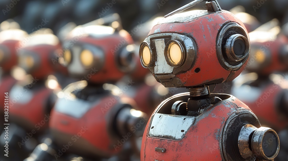 Poster assembly line robots optimizing mass production efficiency.