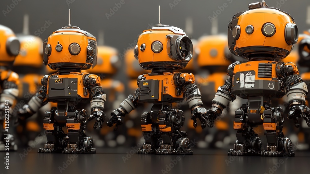 Poster assembly line robots optimizing mass production efficiency.
