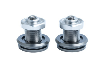 Obraz premium Precision-machined Metal Components: Dual Threaded Inserts with Retaining Rings