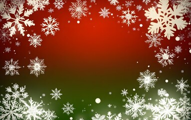 Green background with white snowflakes Christmas card design holiday poster template,

