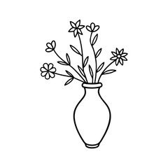 Line art vector style illustration of a small vase with wildflowers.eps