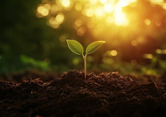 Young Plant Growing From Soil with Sunlight Symbolizing New Beginnings