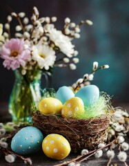 Obraz premium Vibrant Easter Floral Scene with Copy Area