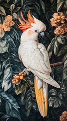 Majestic Sulphur-crested Cockatoo in Lush Tropical Foliage