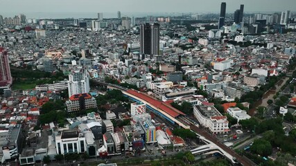 Aerial panorama of the modern Jakarta downtown and business district in indonesia capital city