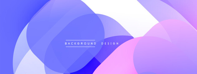 Abstract design featuring overlapping translucent circles. Colors range from purple to pink, blending into white. Smooth gradients create depth. Minimalist aesthetic.