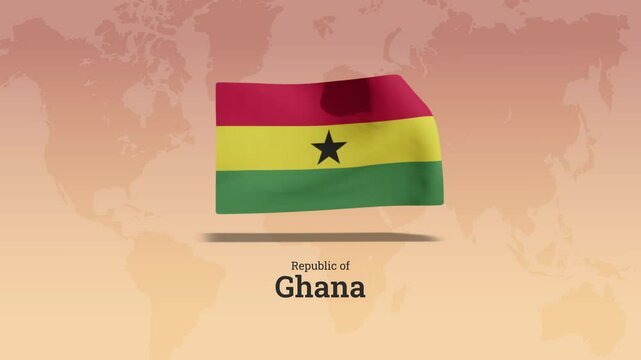 Ghana with National Flag vertical video. Looping Animation of Waving Ghana Flag. Isolated Realistic 3D Animation. Republic of Ghana Micronation Flag