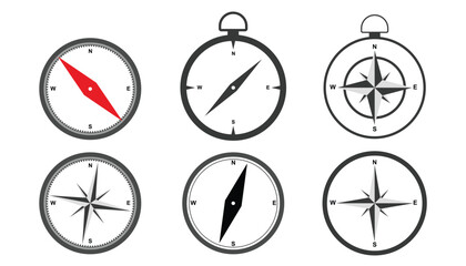 Simple set of compass icons. set of compass symbols. compass sign, north, east, south, west. modern flat compass pictogram. navigation and orientation © BhandariProductions