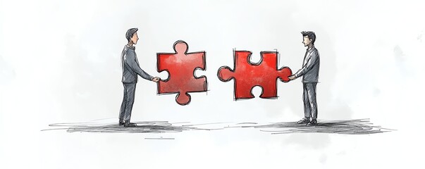 Two figures connect puzzle pieces.