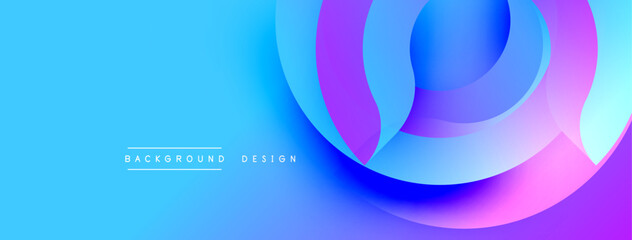 Bright blue background with overlapping pink, purple curves. Modern design, smooth gradients create dynamic visual effect. Minimalist aesthetic.