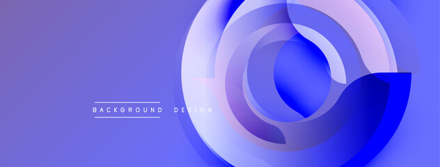 Abstract design. Overlapping circles create dynamic visual effect. Gradient shades of blue, purple. Modern, clean aesthetic. Minimalist composition.