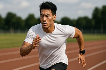 Fototapeta premium Focused athlete sprinting track