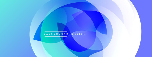 Abstract blue design. Overlapping circles create dynamic visual effect. Gradient colors blend smoothly. Modern, clean aesthetic. Perfect backdrop for presentations.
