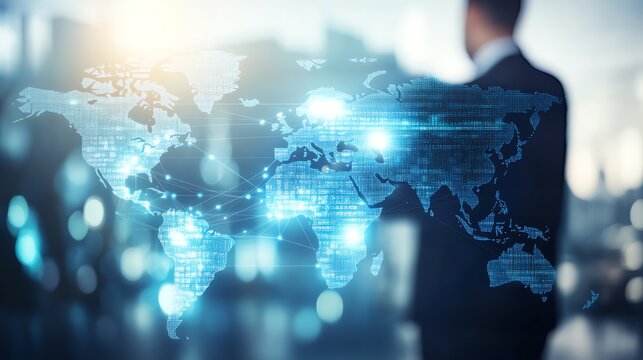 Professional silhouette with digital world map