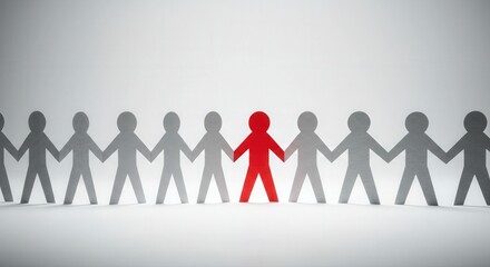 Unique figure standing out among grey silhouettes  