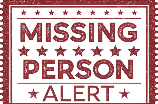 Missing Person Alert sign with bold text and star accents. - Powered by Adobe